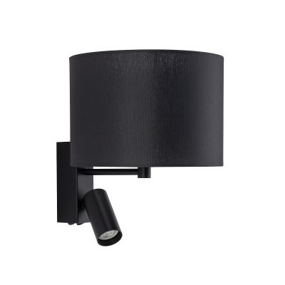 XYLOGRA WL 1x10W E27, GU10 Nástěnná lampa, základna kov, povrch bílá/černá, stínítko textil bílá/černá, pro žárovku 1x10W, E27 + bodovka 1x10W, GU10, 230V, IP20, tř.1, stínítko d=165mm, h=300mm, vč.vypínače