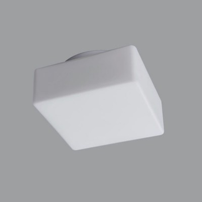 LINA 1 Stropní svítidlo, základna bílá, kov nebo polykarbonát, difuzor sklo triplex opál mat, pro žárovku 60W/E27, nebo LED, 230V, do koupelny IP43, 200x200x105mm