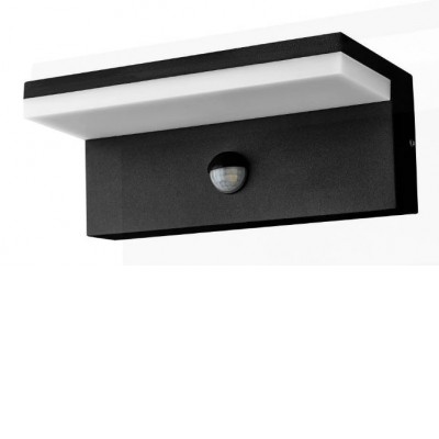 BLUES 9W CCT PIR Nástěnné venkovní svítidlo, PIR senzor, záběr 110°, dosah 12m, čas 10s-5min, kov, černá, dif plast opál, LED 9W, 720lm, přepín CCT teplá 3000K-neutrální 4000K, 230V, IP54, rozměry 200x85mm, svítí dolů