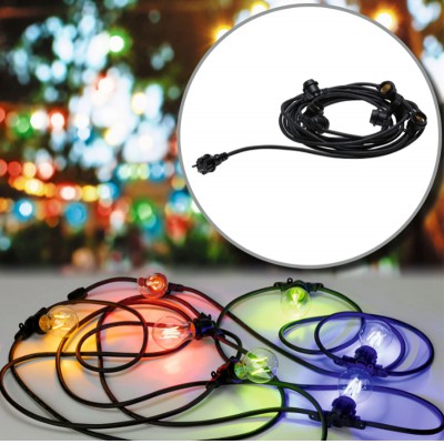 FAIRY LIGHTS 7x10W, E27, 230V, IP44, l=8,6m Světelný párty řetěz venkovní, těleso plast černá, pro žárovku 7x10W, E27, 230V, IP44, tř.2, délka l=8,6m.