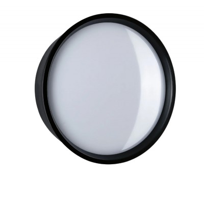 PLATOMO Venkovní nástěnné svítidlo, těleso plast černá, difuzor plast opál, LED 14,5W, 1200lm, teplá 3000K, Ra80, 230V, IP44, tř.2, rozměry d=180mm, h=63mm.