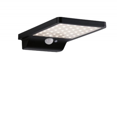SOLVEIG Venkovní nástěnné solární svítidlo, PIR senzor pohybu, záběr 120°, dosah 2m, těleso plast černá, difuzor plast opál, LED 4,8W, 338lm, teplá 3000K, napájení solární panel, IP44, rozměry 105x29x173mm.