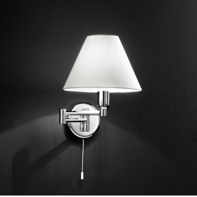DOME HOTEL Nástěnné svítidlo, dvě ramena, otočná, základna kov, povrch chrom lesk/zlatá lesk, stínítko textil bílá, pro žárovku 1X40W, E14, IP20, rozměry d=220mm, 250x330mm, vč vypínače.