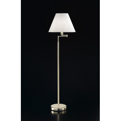 DOME HOTEL Stojací lampa, dvě ramena, otočná, těleso kov, povrch zlatá lesk, stínítko textil bílá, pro žárovku 1x60W, E27, 230V, IP20, rozměry d=450mm, h=1300-1700mm, vč vypínače na tělese.