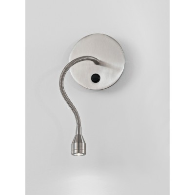 SPY Nástěnné svítidlo bodové, flexibilní rameno husí krk, těleso kov, povrch chrom lesk/chrom broušený, LED 3W, teplá 3000K, 210lm IP20, rozměry základna d=120mm. ramínko l=316mm, vypínač na tělese.