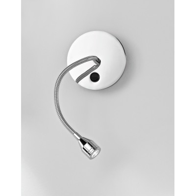 SPY Nástěnné svítidlo bodové, flexibilní rameno husí krk, těleso kov, povrch chrom lesk, LED 3W, teplá 3000K, 210lm IP20, rozměry základna d=120mm. ramínko l=316mm, vypínač na tělese.
