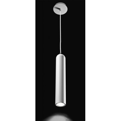 BOSSOLO Závěsné bodové svítidlo, těleso kov, povrch bílá s chromovými detaily, pro žárovku 1x7W, GU10, 230V, IP20, d=100mm h=350mm, vč. závěsného kabelu s textilním bílým úpletem l=1200mm, lze zkrátit.