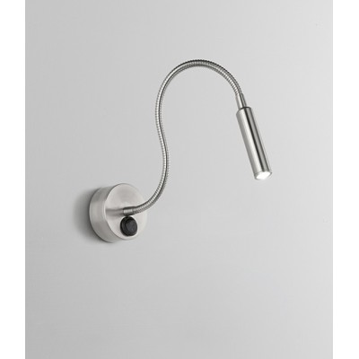 MINISPY Nástěnné svítidlo bodové, flexibilní rameno, těleso kov a plast, povrch chrom broušený, LED 3W, neutrální 4000K, 250lm IP20, rozměry základna d=75mm. ramínko l=390mm, vypínač na tělese.