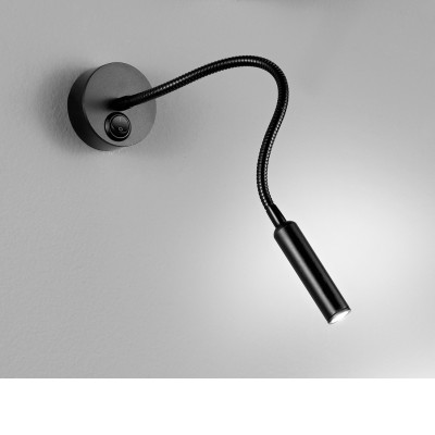 MINISPY Nástěnné svítidlo bodové, flexibilní rameno, těleso kov a plast, povrch černá mat, LED 3W, neutrální 4000K, 250lm IP20, rozměry základna d=75mm. ramínko l=390mm, vypínač na tělese.