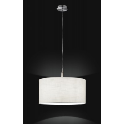 ROUND HOTEL Závěsné svítidlo, základna kov, povrch chrom broušený, stínítko textil bílá, pro žárovku 1x40W, E27, 230V, IP20, rozměry d=500mm, h=250mm, vč závěs kabelu h=1500mm, lze zkrátit.