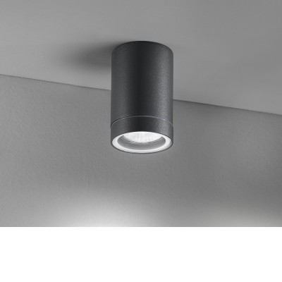 PENDO Stropní přisazené bodové venkovní svítidlo, těleso kov, povrch grafitově černá/bílá mat, kryt sklo, pro žárovku 1x35W, GU10, 230V, IP44, rozměry d=65mm, h=100mm.