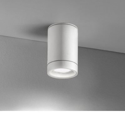 PENDO Stropní přisazené bodové venkovní svítidlo, těleso hliník, povrch bílá mat, kryt sklo, pro žárovku 1x35W, GU10, 230V, IP44, rozměry d=65mm, h=100mm.
