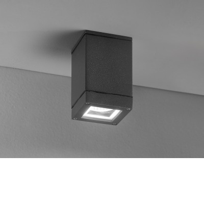 PENDO Stropní přisazené bodové venkovní svítidlo, těleso kov, povrch grafitově černá/bílá mat, kryt sklo, pro žárovku 1x35W, GU10, 230V, IP44, rozměry 90x90x100mm.