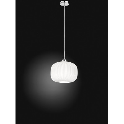 PLISSÉ Závěsné svítidlo, základna kov, povrch chrom lesk, stínítko sklo opál, pro žárovku 1x60W, E27, 230V, IP20, rozměry d=250mm, h=230mm, vč závěs kabelu  l=1500mm, lze zkrátit.