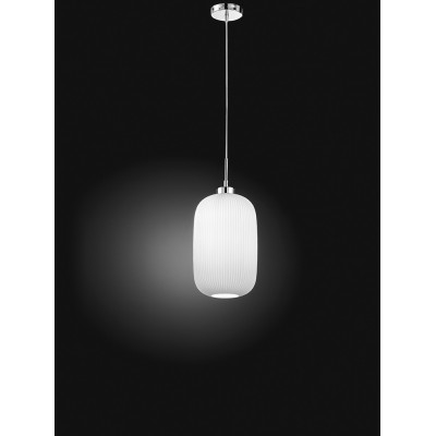 PLISSÉ Závěsné svítidlo, základna kov, povrch chrom lesk, stínítko sklo opál, pro žárovku 1x60W, E27, 230V, IP20, rozměry d=200mm, h=320mm, vč závěs kabelu  l=1500mm, lze zkrátit.
