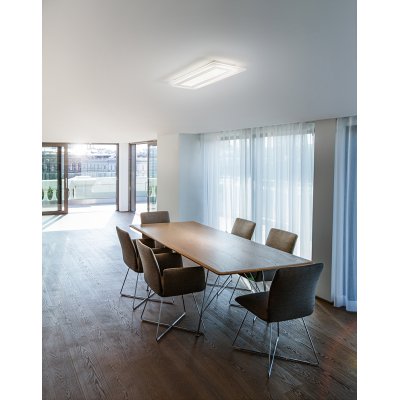 BEND Stropní přisazené LED svítidlo, těleso hliník, povrch bílá, difuzor plast opál, LED 51W, 3060lm, přepín CCT teplá 3000K/neutr 4000K/denní 6000K, 230V, IP20, rozměry 700x300x57mm.
