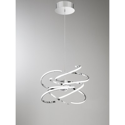 NEST Závěsné svítidlo, těleso hliník, povrch chrom lesk, difuzor plast opál, LED 100W, 8000lm, neutrální 4000K, 230V, stmívatelné, IP20, rozměry d=600mm, h=420mm, vč závěs kabelu l=1500mm, lze zkrátit.