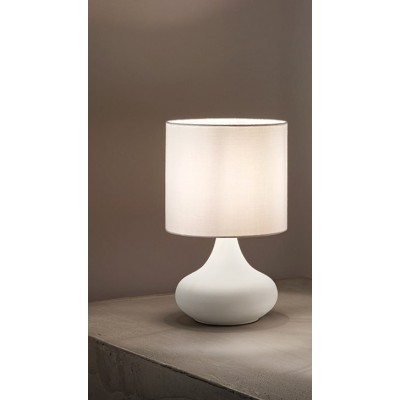 PAUL Stolní lampa, těleso kov, povrch písková bílá/písková šedá, stínítiko textil bílá/šedá, pro žárovku 1x40W, E27, 230V, IP20, rozměry d=200mm, h=335mm.