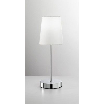ADAM Stolní lampa, těleso kov, povrch chrom lesk, stínítiko textil bílá/béžová/šedá, pro žárovku 1x40W, E27, 230V, IP20, rozměry d=130mm, h=370mm.