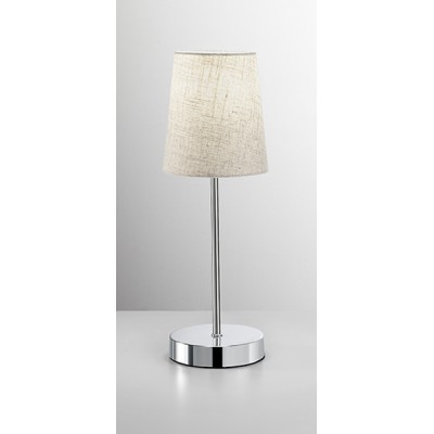ADAM Stolní lampa, těleso kov, povrch chrom lesk, stínítiko textil béžová, pro žárovku 1x40W, E27, 230V, IP20, rozměry d=130mm, h=370mm.