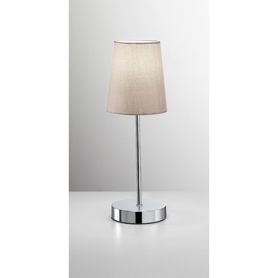 ADAM Stolní lampa, těleso kov, povrch chrom lesk, stínítiko textil šedá, pro žárovku 1x40W, E27, 230V, IP20, rozměry d=130mm, h=370mm.