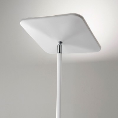 RADAR Stojací lampa, nastavitelný směr svícení, těleso kov, povrch bílá mat/černá mat, difuzor plast opál, LED 30W, 2100lm, teplá 3000K, stmívatelné, 230V, IP20, rozměry 270x270mm, h=1830mm, vč vypínače na tělese.
