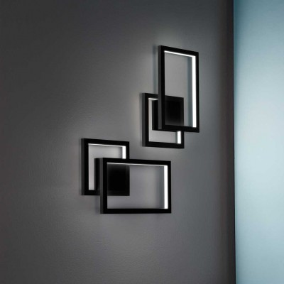 CROSS Nástěnné svítidlo, těleso hliník, povrch černá mat, difuzor plast opál, LED 45W, 3350lm, CCT přepín teplota teplá 3000K, neutrální 4000K, denní 6000K, 230V, IP20, rozměry 750x545mm.