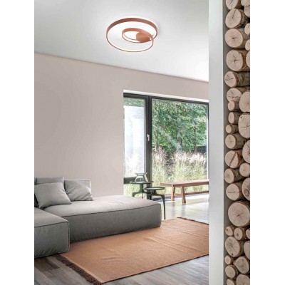 RITMO Stropní svítidlo, základna hliník, povrch skořicová mat, dif. plast opál, LED 55W, 4400lm, přepín. CCT teplá 3000K/neutr 4000K/denní 6000K, stmív. TRIAC, Ra80, 230V, IP20, rozměry d=600mm, h=270mm.