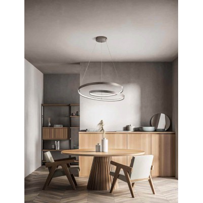 RITMO Závěsné svítidlo, lustr, těleso hliník, povrch šedá, difuzor plast opál, LED 55W, 4400lm, přepín CCT teplá 3000K/neutr 4000K/denní 6000K, stmív. TRIAC, 230V, IP20, d=600mm, vč záv lanka l=1500mm
