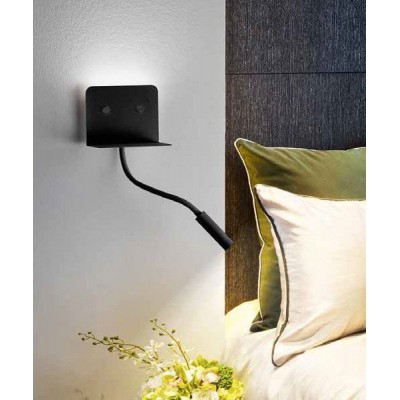 LEVEL Nástěnné svítidlo, nastavitelný směr svícení, flexibilní rameno, těleso kov, povrch černá mat, difuzor plast opál, LED 6W, 309lm + 3W,147lm, teplá 3000K, rozměry 500x125x165mm, vč. USB připojení.