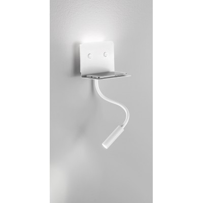 LEVEL Nástěnné svítidlo, nastavitelný směr svícení, flexibilní rameno, těleso kov, povrch bílá mat/černá mat, difuzor plast opál, LED 6W, 309lm + 3W,147lm, teplá 3000K, rozměry 500x125x165mm, vč. USB připojení.