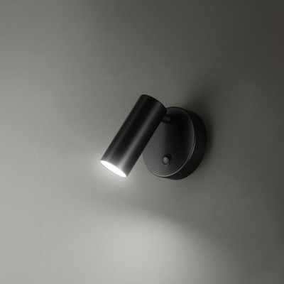 CANOR VÝPRODEJ Nástěnné svítidlo, nastavitelný směr svícení, těleso kov, povrch černá mat, difuzor plast opál, LED 4,5W, 350lm, teplá 3000K, rozměry d=100mm, 160x40mm.