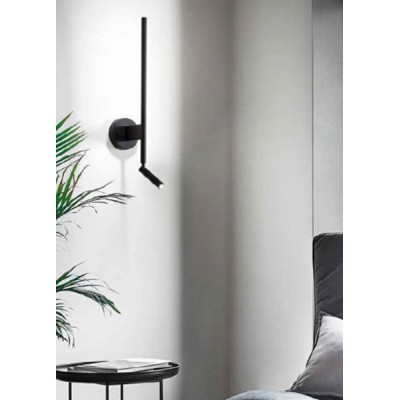 RAMON Nástěnné svítidlo, nastavitelný směr svícení, těleso kov, povrch černá mat, difuzor plast opál, LED 6W, 420lm + 3W, 210lm, teplá 3000K, rozměry d=25mm, h=600mm.