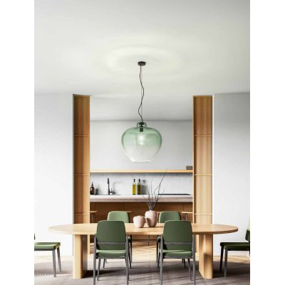 BIG BOWL Závěsné svítidlo, základna kov, povrch černá, difuzor sklo zelené, pro žárovku 1x40W, E27, 230V, IP20, tř.1, rozměry d=500mm, h=500mm, vč závěs kabelu l=1500mm, lze zkr.