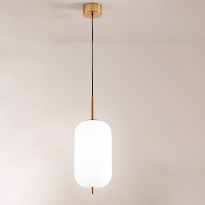 CIRRO Závěsné svítidlo, základna kov, povrch zlatá, difuzor sklo opál, LED 24W, 1435lm, teplá 3000K, 230V, IP20, rozměry d=220mm, h=400mm, vč závěs kabelu h=1500mm, lze zkrátit.