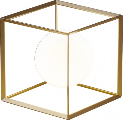 CUBE Stolní lampa,  těleso kov, povrch zlatá, difuzor sklo opál, pro žárovku 1x28W, G9, 230V, IP20, rozměry 150x150x150mm.