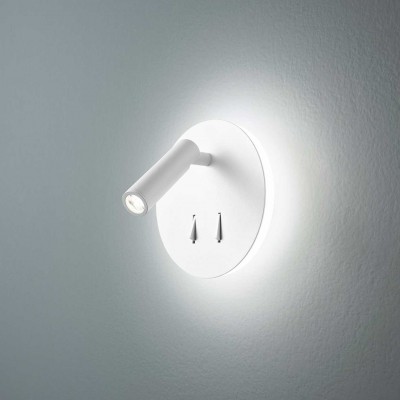 PLUG Nástěnné svítidlo, nastavitelný směr svícení, těleso kov, povrch bílá mat/černá mat, difuzor plast opál, LED 6W, 346lm + 3W,150lm, teplá 3000K, rozměry d=150mm.