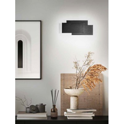 DIP Nástěnné svítidlo, těleso hliník, povrch černá mat, difuzor plast opál, LED 36W, 2880lm, teplá 3000K, 230V, IP20, rozměry 400x200x55mm.