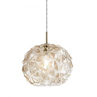 METEORA Závěsné svítidlo, základna kov, povrch chrom lesk, stínítko sklo jantarové, pro žárovku 1x60W, E27, 230V, IP20, rozměry: d=350mm, h=300mm, vč závěs lanka h=1500mm, lze zkrátit.