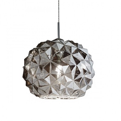 METEORA Závěsné svítidlo, základna kov, povrch chrom lesk, stínítko sklo kouřové, pro žárovku 1x60W, E27, 230V, IP20, rozměry: d=350mm, h=300mm, vč závěs lanka h=1500mm, lze zkrátit.