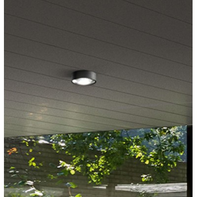FANALE Venkovní stropní svítidlo, těleso hliník, povrch grafitově černá, krycí sklo čiré, LED 6W, 320lm, teplá 3000K, 230V, IP65, rozměry d=110mm, h=35mm.