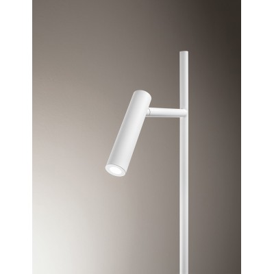 GAMBO Stojací lampa, nastavitelný směr svícení, těleso kov, povrch bílá mat/černá, difuzor plast opál, LED 3W, 180lm + 10W, 620lm, teplá 3000K, 230V, IP20, rozměry d=250mm, h=1520mm.