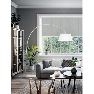 TAMARA Stojací oblouková lampa, těleso kov, povrch bílá mat, stínítiko textil bílá, pro žárovku 1x40W, E27, 230V, IP20, rozměry stínítka: d=500mm, h=260mm; lampy:  h=1820mm.