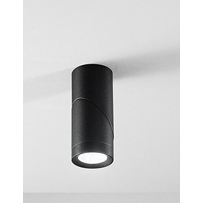 PIPE Stropní přisazené bodové svítidlo, výklopné +-90°, těleso kov, povrch černá mat, LED 8W, 480lm, teplá 3000K, 230V, IP20, rozměry d=60mm, h=140mm.