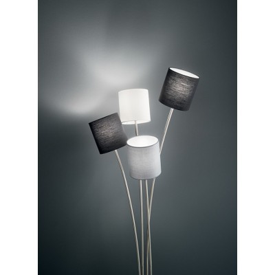 JOKE Stojací lampa, těleso kov, povrch chrom broušený, stínítiko textil bílá, černá a šedá, pro žárovku 4x40W, E14, 230V, IP20, rozměry d=450mm, h=1600mm.