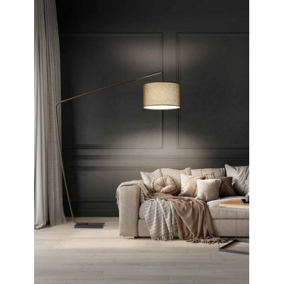 ZOE Stojací oblouková lampa, těleso kov, povrch hnědá mat, stínítiko textil hnědá, pro žárovku 1x40W, E27, 230V, IP20, rozměry stínítka: d=500mm, h=300mm; lampy:  h=2150mm.