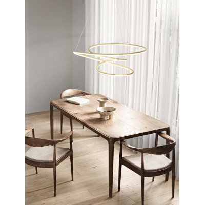 SPIRA Závěsné svítidlo, lustr, těleso hliník, povrch zlatá mat, difuzor plast opál, LED 96W, 5500lm, teplá 3000K, stmív., 230V, IP20, tř.1, rozměry d=800mm, h=330mm, vč závěs lanka l=1500mm, lze zkr.