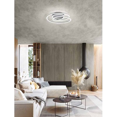 SPIRA Stropní svítidlo, těleso hliník, povrch metalická šedá, difuzor plast opál, LED 63W, 3600lm, teplá 3000K, stmív., Ra80, 230V, IP20, tř.1, rozměry d=600mm, h=170mm.
