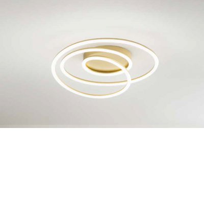 SPIRA Stropní svítidlo, těleso hliník, povrch metalická šedá/zlatá mat, difuzor plast opál, LED 63W, 3600lm, teplá 3000K, stmív., Ra80, 230V, IP20, tř.1, rozměry d=600mm, h=170mm.