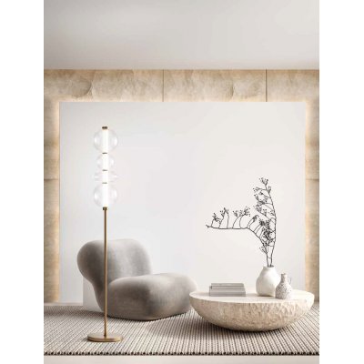 BUBBLES Stojací lampa, těleso kov, povrch broušená zlatá, difuzor plast opál, krycí sklo čiré, LED 36W, 2880lm, teplá 3000K, Ra80, 230V, IP20, tř.3, rozměry d=260mm, h=1700mm.